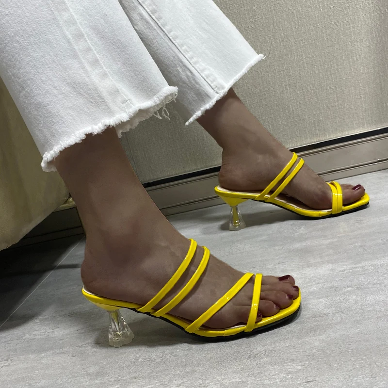 

35-42 Two-wear sexy sandals heel slippers 2006, Beige,black,yellow