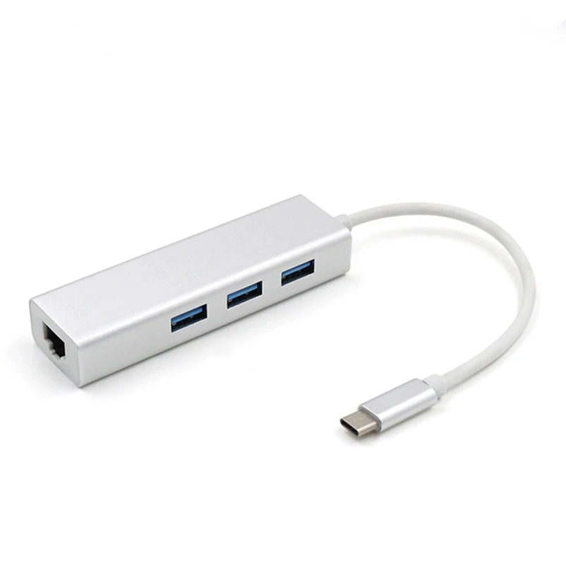 

4 in 1 USB C Hub to 3 USB 3.0 Charging Port RJ45 Adapter