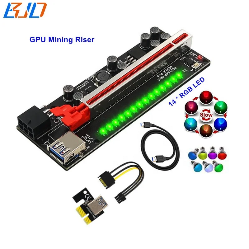 

VER12 Pro PCI-E Riser Card PCIe 16X to 1X GPU Extender Adapter 14 * RGB LED & 8 Capacitors For Graphics Card, White