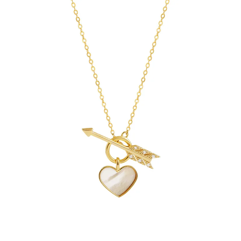 

2021 Valentines Day Gift Crystal Shell Stone Love Heart Necklace Gold Plated Hit The Heart Drop Necklace For Girlfriend