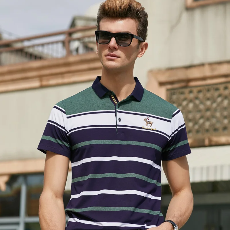 XXL Men Short Sleeve Yarn Dyed Stripe Polo Shirt T shirt Top Casual M 
