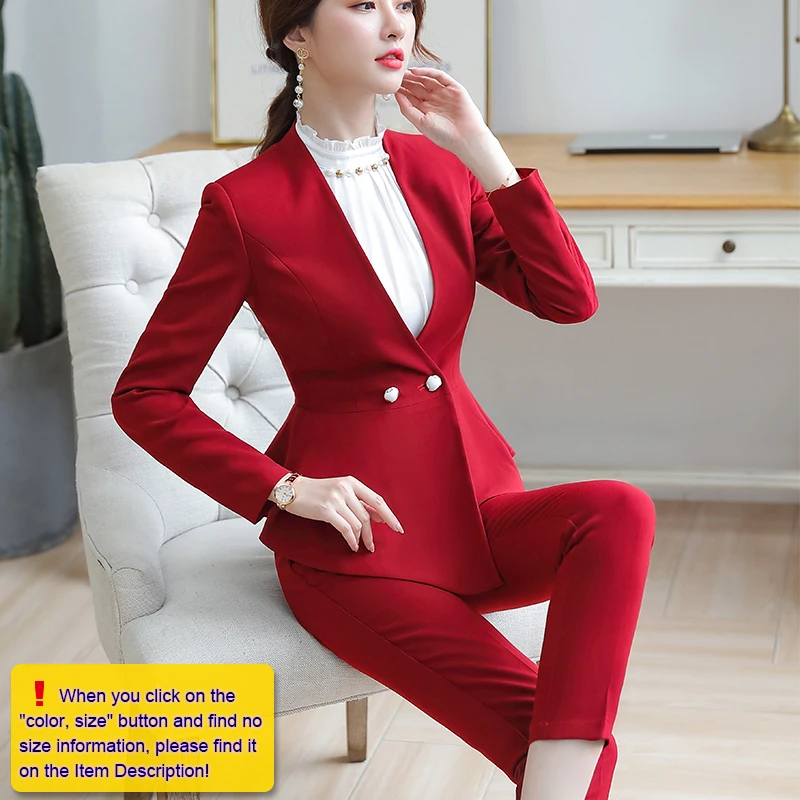 2 Piece Suit Set Women White Pant Suits Business Office Lady Work Wear ...