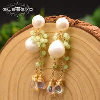 

GLSEEVO Original Design Natural Round Fresh Water Pearl Drop Earrings For Women Wedding Engagement Fine Jewelry Brincos GE0871