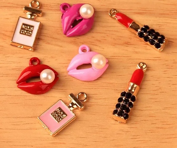 

fashion lady costume jewelry charms various color enamel charms lips perfume bottle flower bags garment charms, Can mix