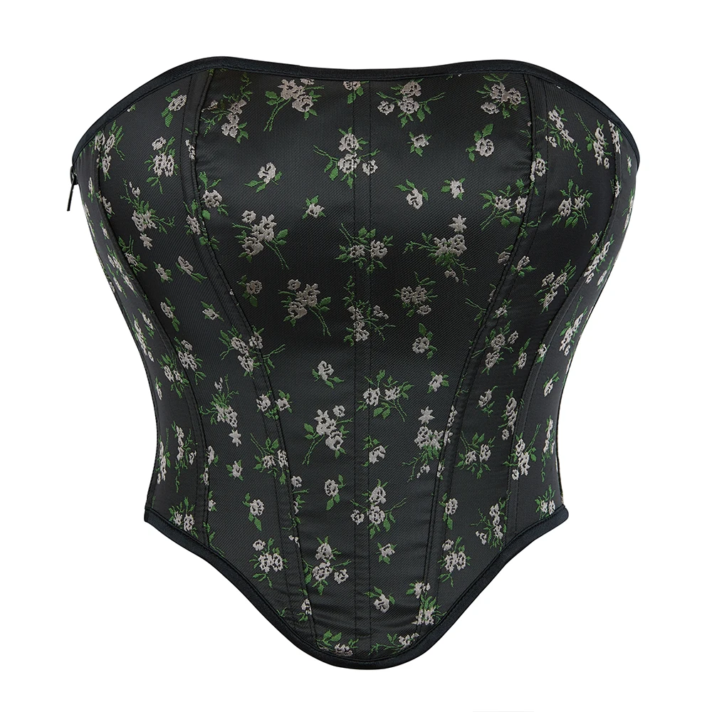 Flower Overbust Corset Crocheted Bustier Crop Top with Side Zip Short Torso Basques Corselet for Body Shaping