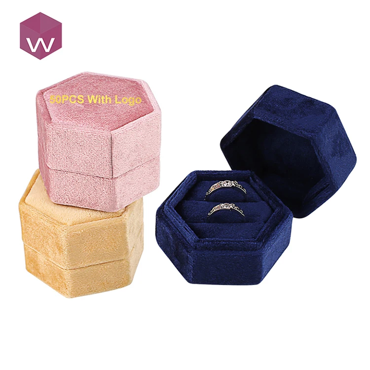 

Earring Package Case Velvet Hexagonal Jewelry Box Luxury Mini Gift Travel Custom Logo Blue Velvet Jewellery Box Packaging 50 Pcs, Yellow/pink/dark blue