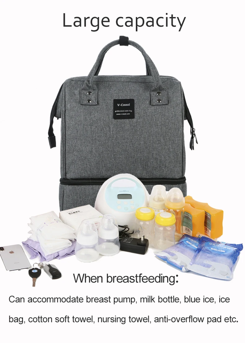 Vcoool Wide Open Waterproof Large Capacity Breast Pump Backpack Bag