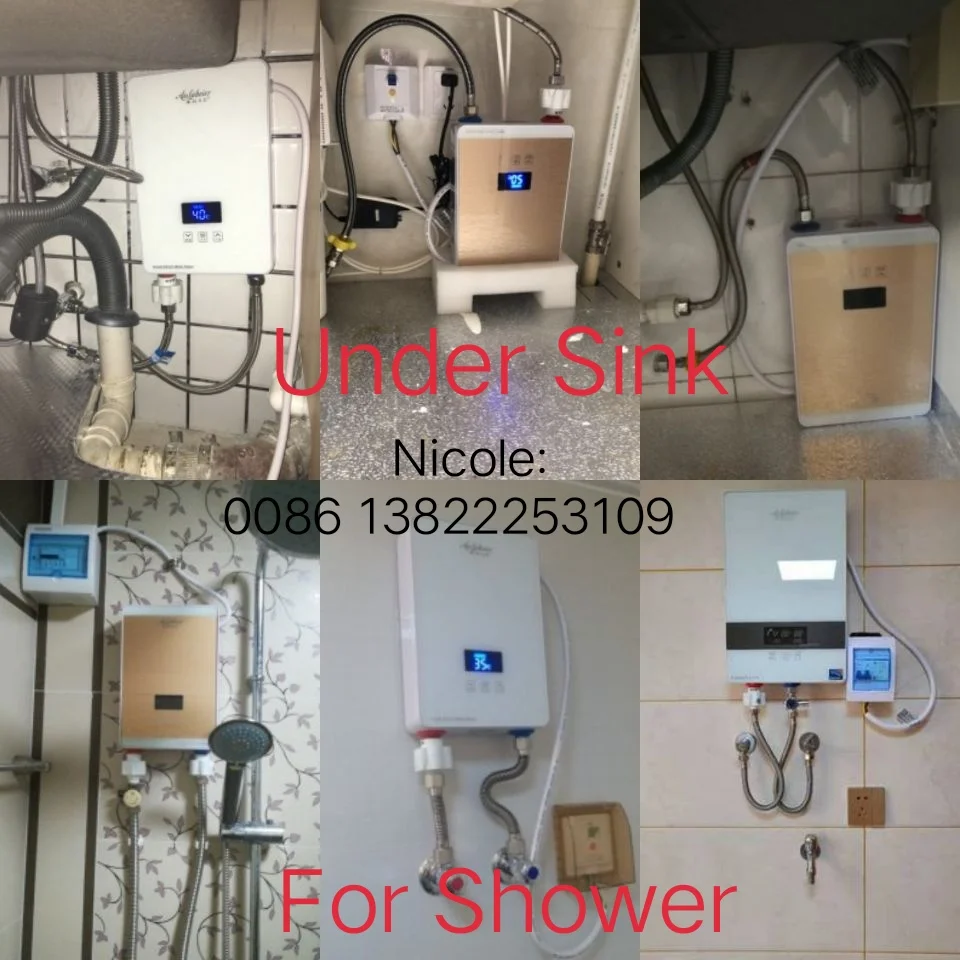 
220-240V 5.5KW 3 Power Levels Instant Electric Hot Tankless Water Heater + Shower Head for Bathroom Kitchen 