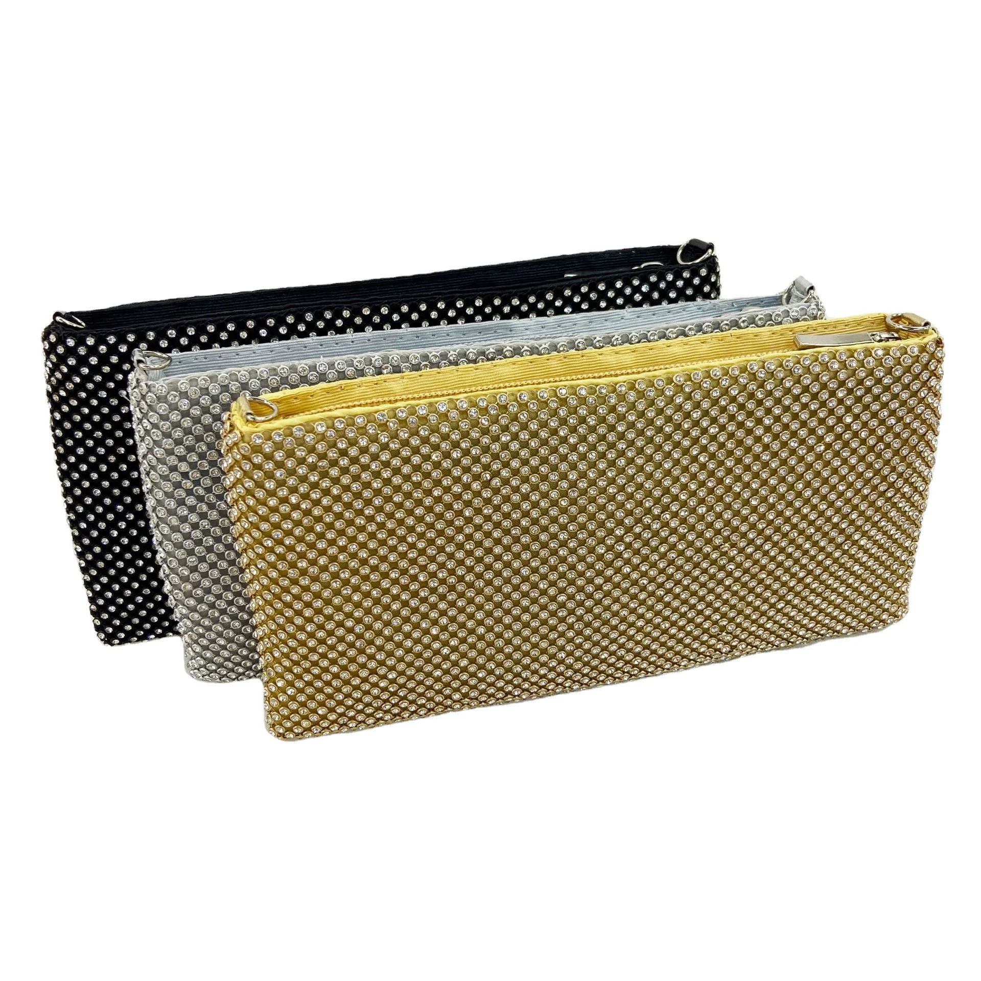 

2021 Leeffon Exquisite Zipper Pouch Purse Bling Rhinestone Grab Handbags Matching Gorgeous Rhinestone Dress, Gold silver black