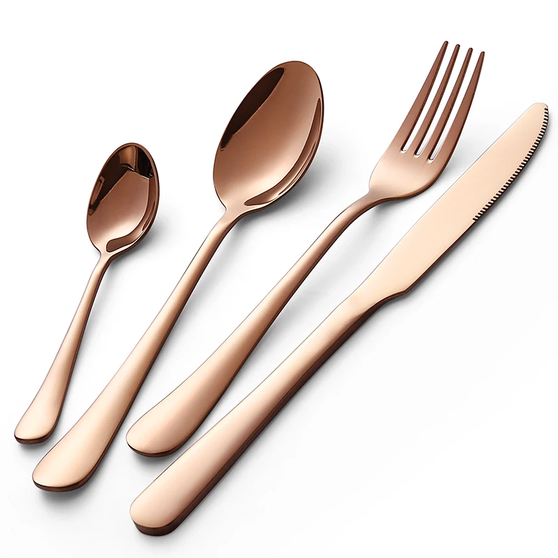 High Quality Portable Full Set Rose Gold Stainless Steel 18/10 Cutlery Dinner Flatware Set