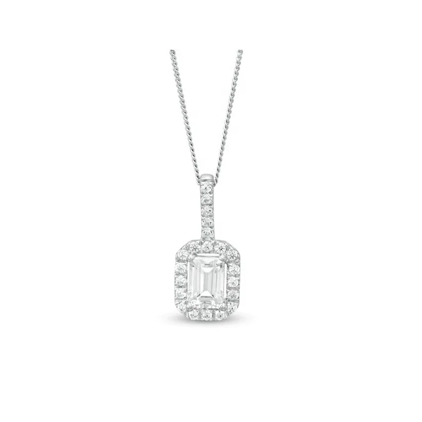 

HY Emerald cut pave with round diamond lab grown DEF VS pendant necklace in 14k gold jewelry