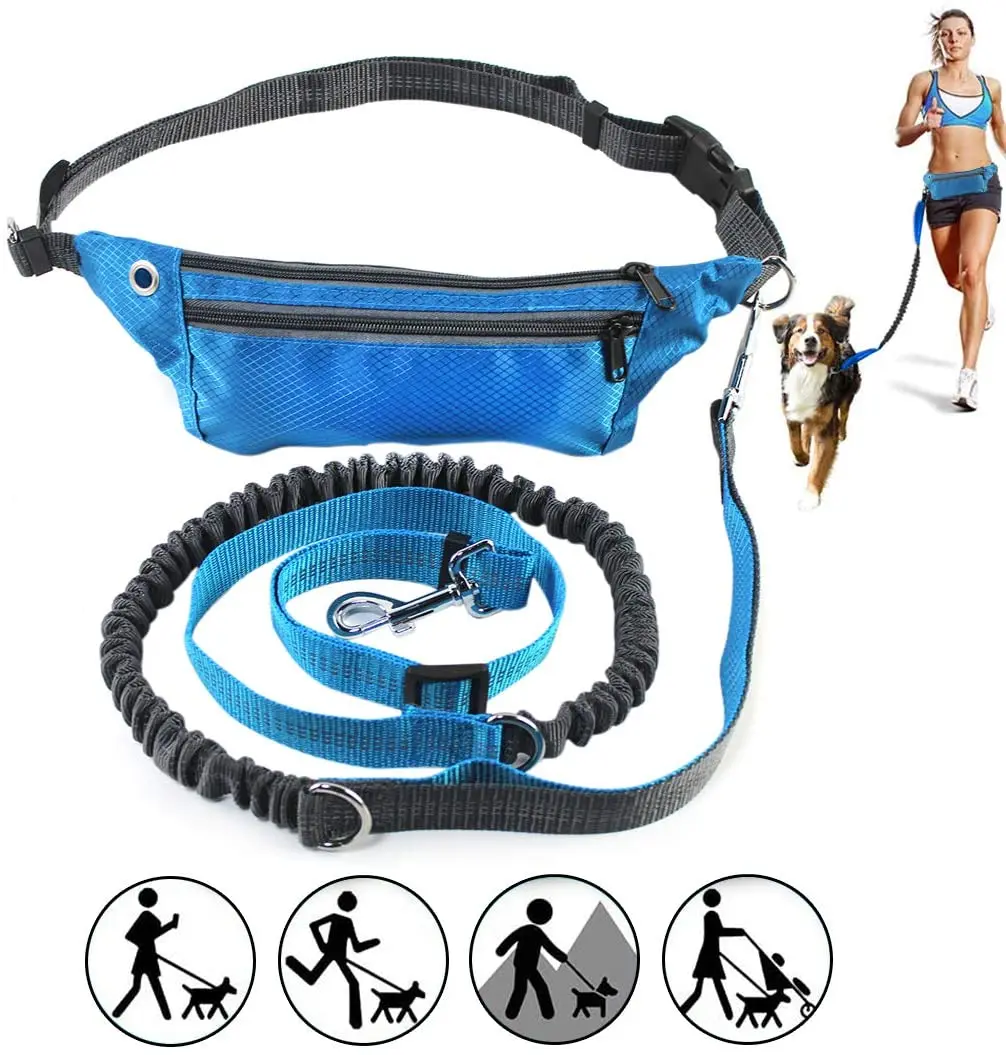 

Hands Free Dogs Leash Running Walking Waist Pocket Waterproof Dog Belt Running Product Elasticity Adjustable Waist Dog Leashes