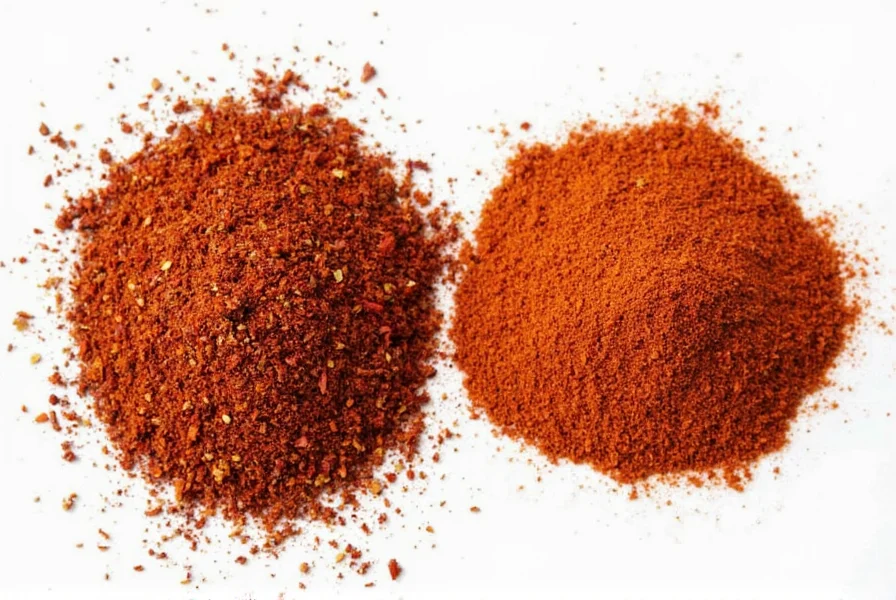 Spice comparison table showing chili flakes and crushed red pepper side by side