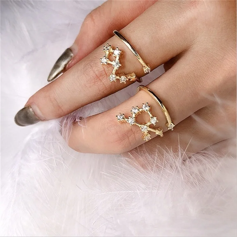 

Fashion Birthday Gift Open Ring Luck Twelve Constellations Bling Gold Sizer Ring, Picture shows