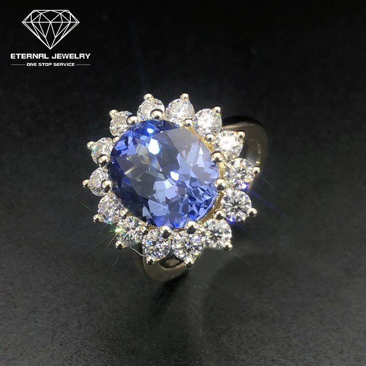 

Ladies Women's High-end Luxury 9k 10k 14k 18k 24k Gold Yellow 10*12mm D Grade Blue Moissanite Large Diamond Ring Customization