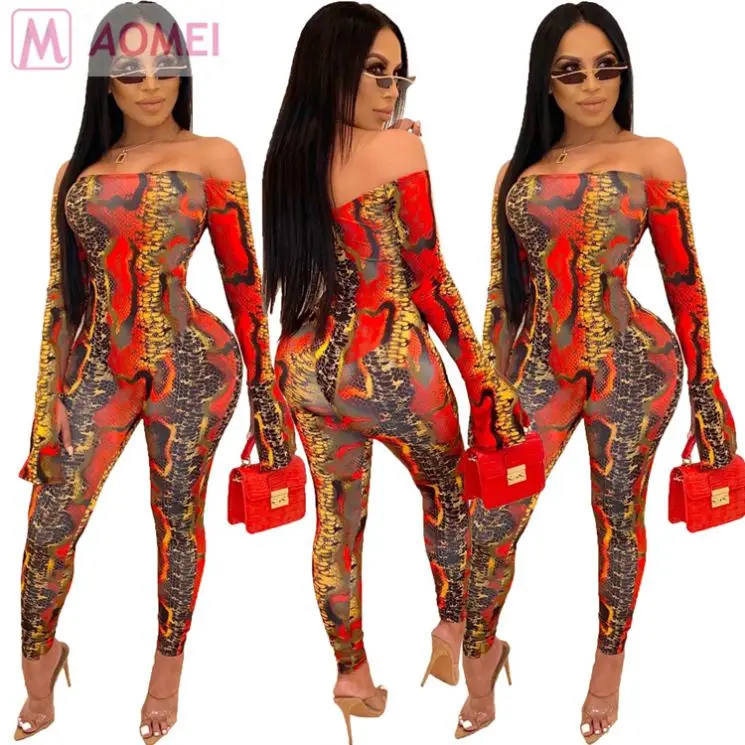 Y0015 fashion off shoulder long sleeve printed Sexy Woman Rompers And Jumpsuit
