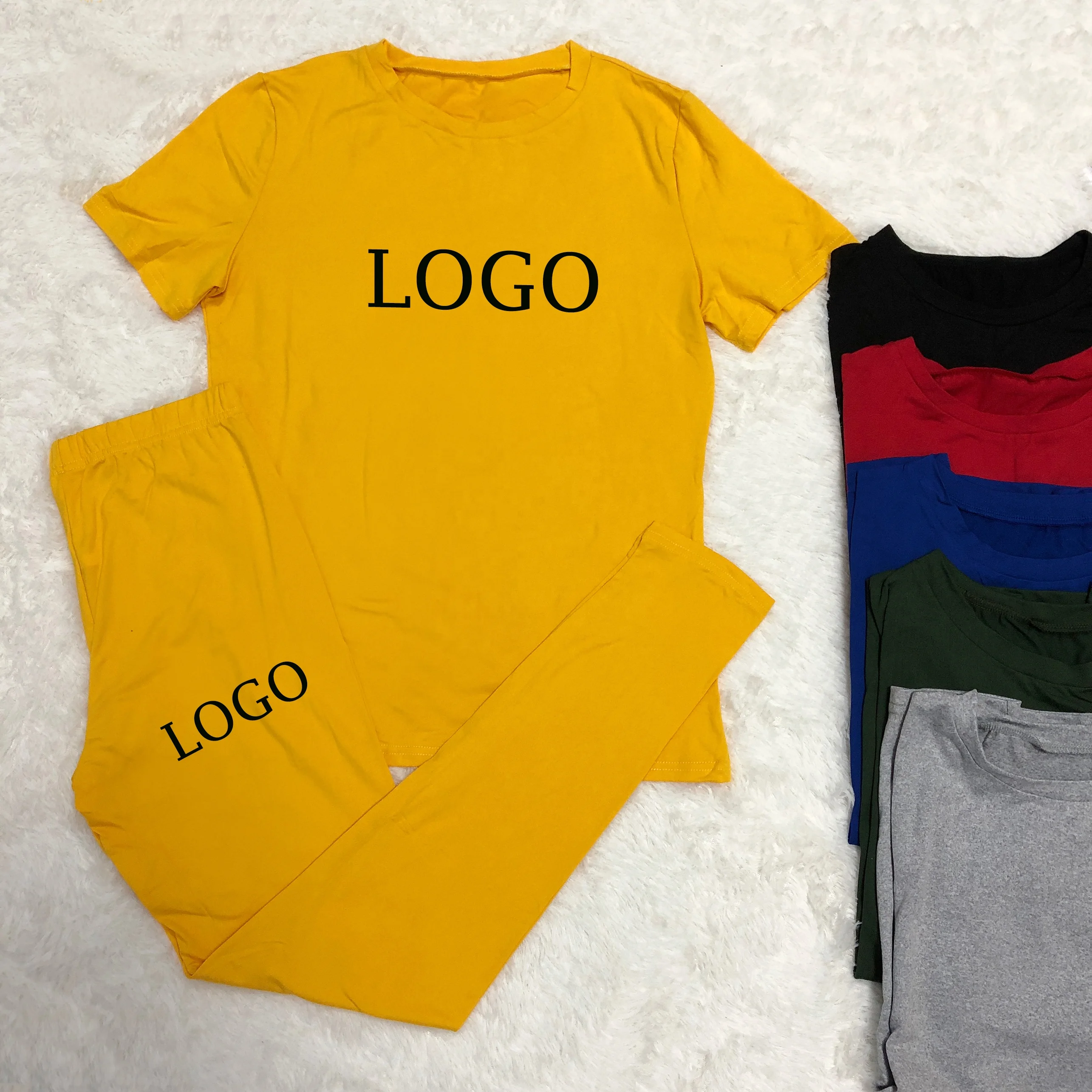 

Custom Casual Summer Fitness Tracksuits Short Sleeve T Shirt Tops Track Jogger 2 Two Piece Pants Set Clothing Women Trousers, Picture