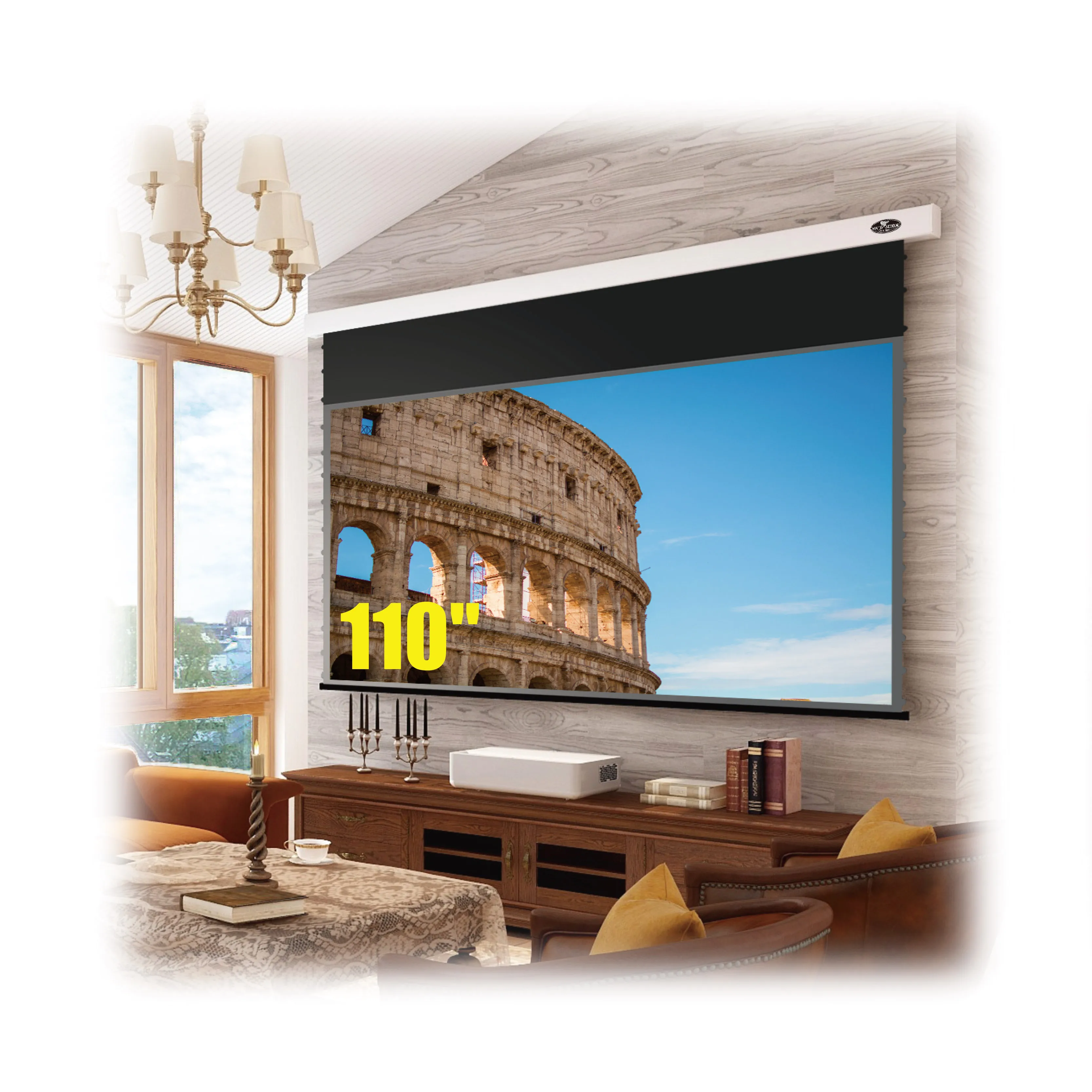 

VIVIDSTORM 2 set PRO Slimline 110 inch Drop Down screen for UST Projector Ambient Light Rejecting electric tension screen