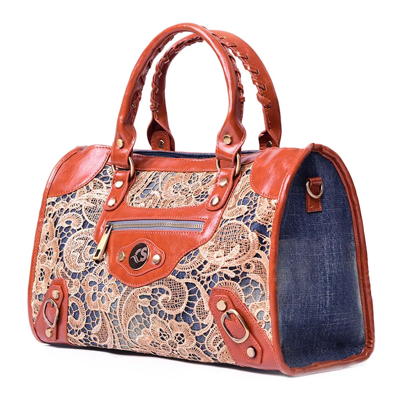 

New Fashion Vintage Girls Lace Jeans Denim Women Bags Lady's HandBags Crossbody purse Shoulder Bag carteira bolsa feminina, Blue