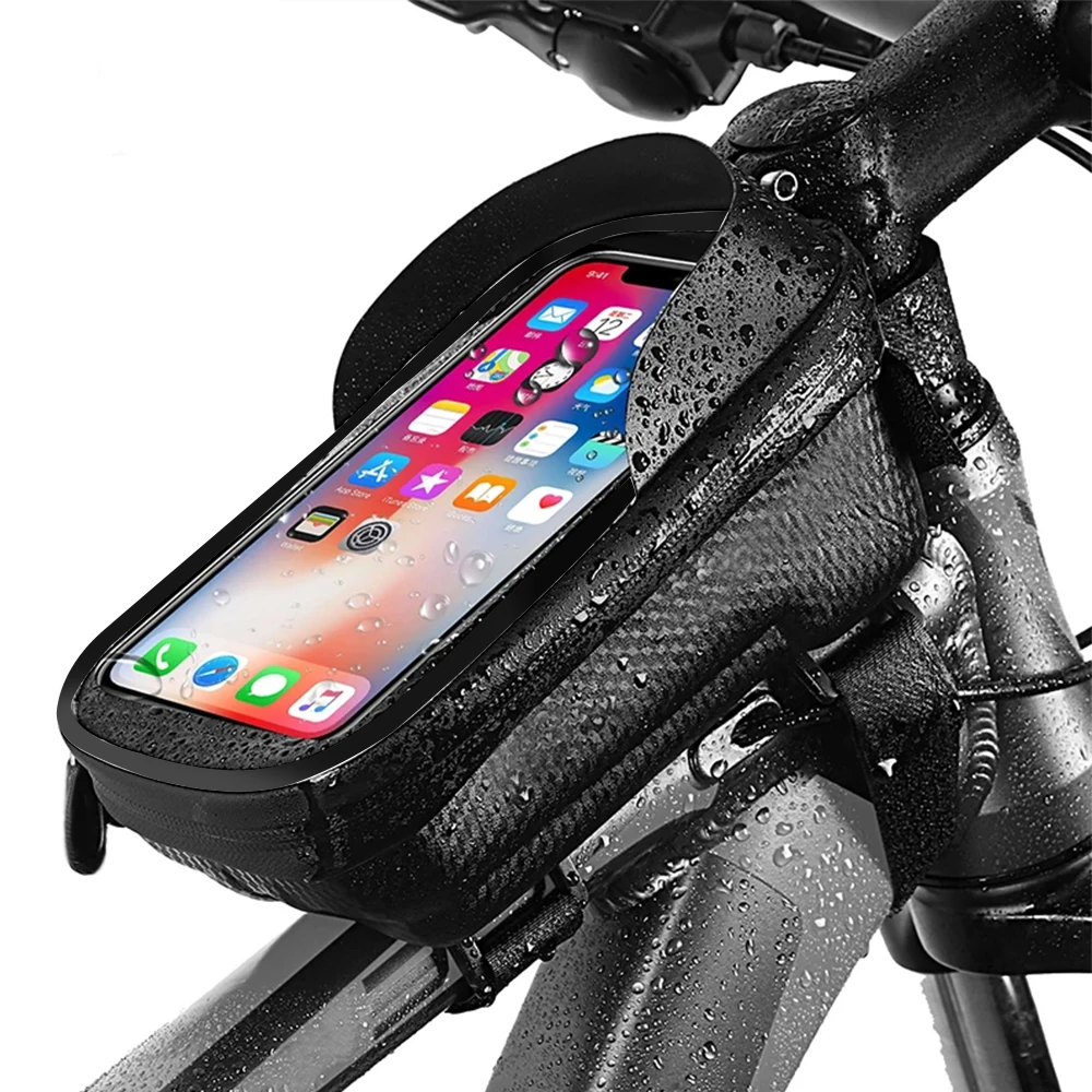 

Bicycle Bag Waterproof Touch Screen Cycling Bag Top Front Tube Frame MTB Road Bike Bag 6.5 Phone Case Bike Accessories, Black