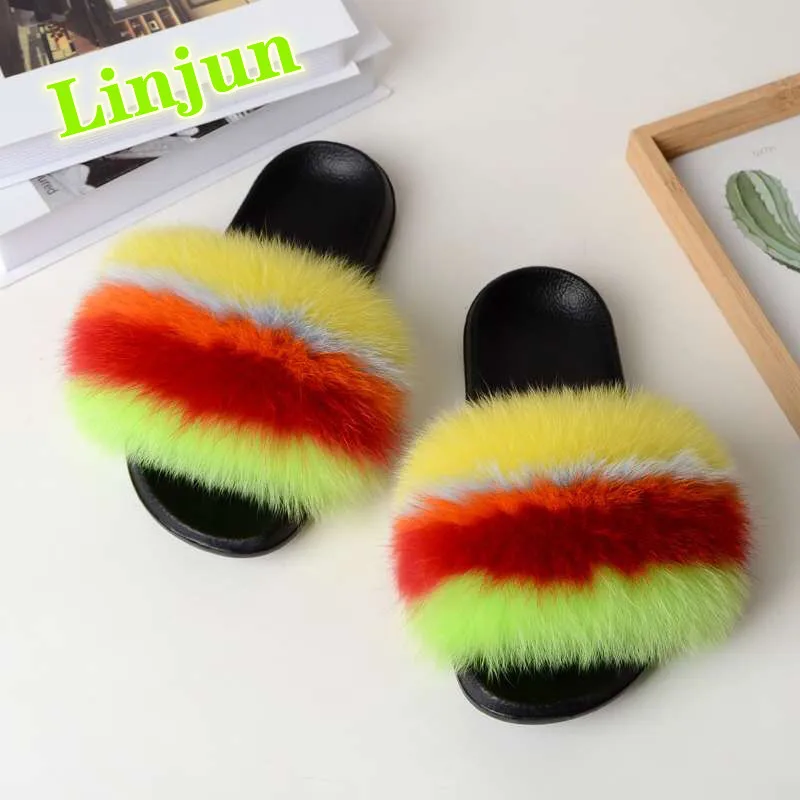 

Factory direct wholesale 2021 new fashion indoor and outdoor ladies pink real animal row grass slippers, Customized color