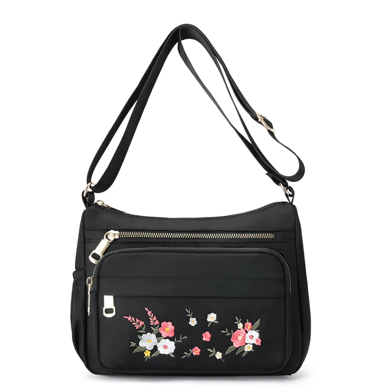 

Custom 2022 New Embroidered Women's handbags side Shoulder Bag Waterproof Nylon ladies Crossbody Messenger Bag, 5 colors