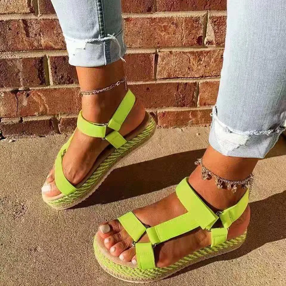 

Fashion rope summer 2021 ladies sandals buckle heeled platform women wedge sandals, Red,green