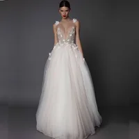 

Sexy Factory custom made v-neck backless ivory tulle beach wedding dress 2019