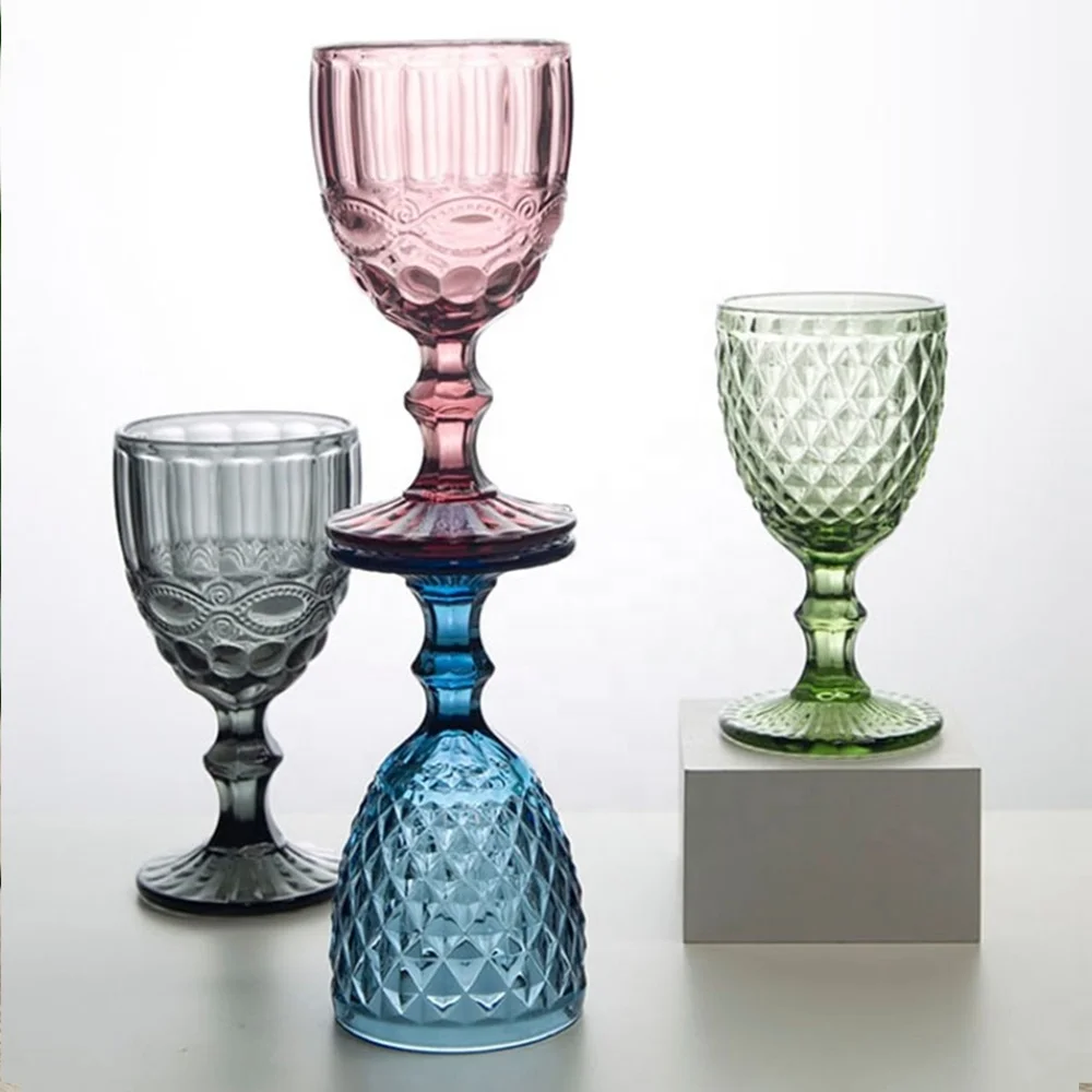 

Best selling products 2020 in usa colored glassware vintage glass goblets unique embossed wine glass
