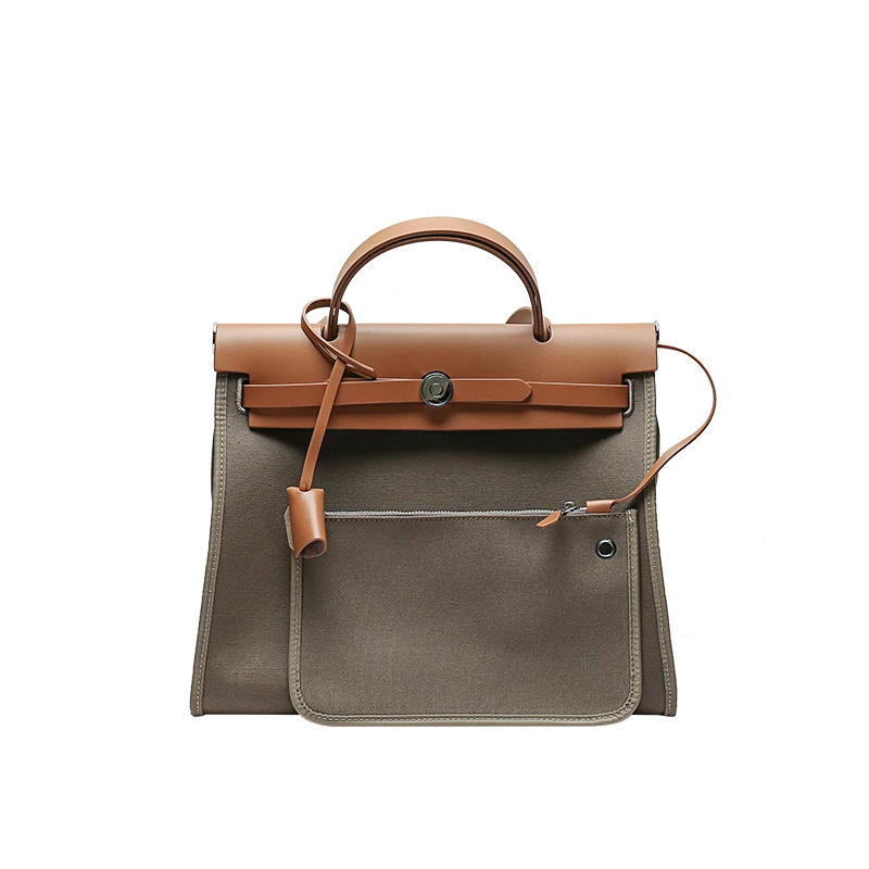 

Women High-end cowhide canvas one-shoulder bag large capacity ladies handbag hit color large-volume messenger bag high-end style