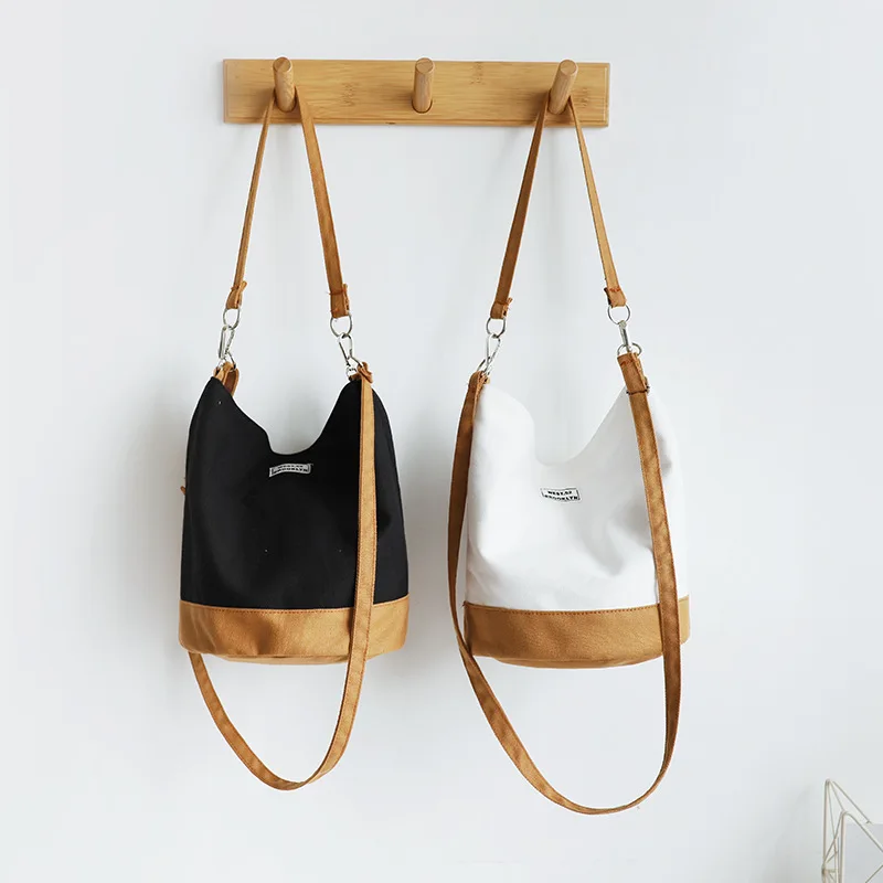 

Wholesale new fashion Korean canvas bag female shoulder bag literary Feng Shui bucket cotton cloth bag custom