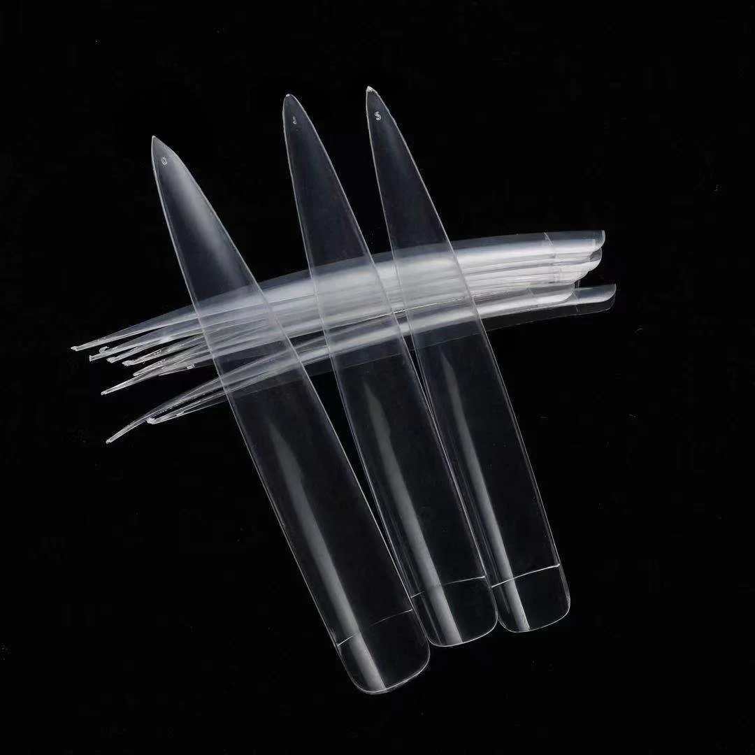 

2021 Acrylic Nail Tips 12pcs Stiletto Natural Clear 9.3cm Long Sharp False Nail Art Tips, Clear natural