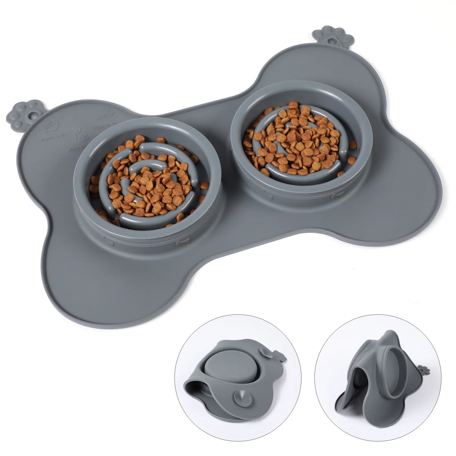 

Dropshipping 3 In 1 Silicone Pet Cat Food Water Slow Feeder Dog Bowl