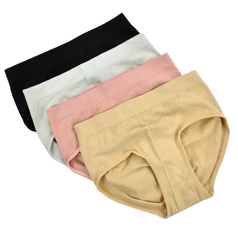 

1811 Japanese Honeycomb Women Mid Rise Briefs Underwear Hot Sale Seamless Warm Stomach Slimming Women Panties, Pink, black, nude, gray