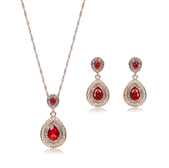 

Fashion Dubai Plated Gold Zircon Latest Beautiful Cheap Ruby Jewelry Set Artificial American Diamond Jewellery Sets for Women, As the pictures