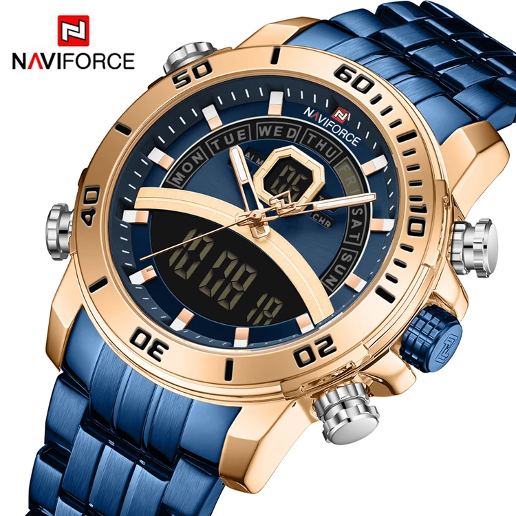 

NAVIFORCE 9181 Luxury Alloy Big Analog Men's Watches Fashion Steel Band LED Digital Quartz Clock Sport Chronograph Male Clock