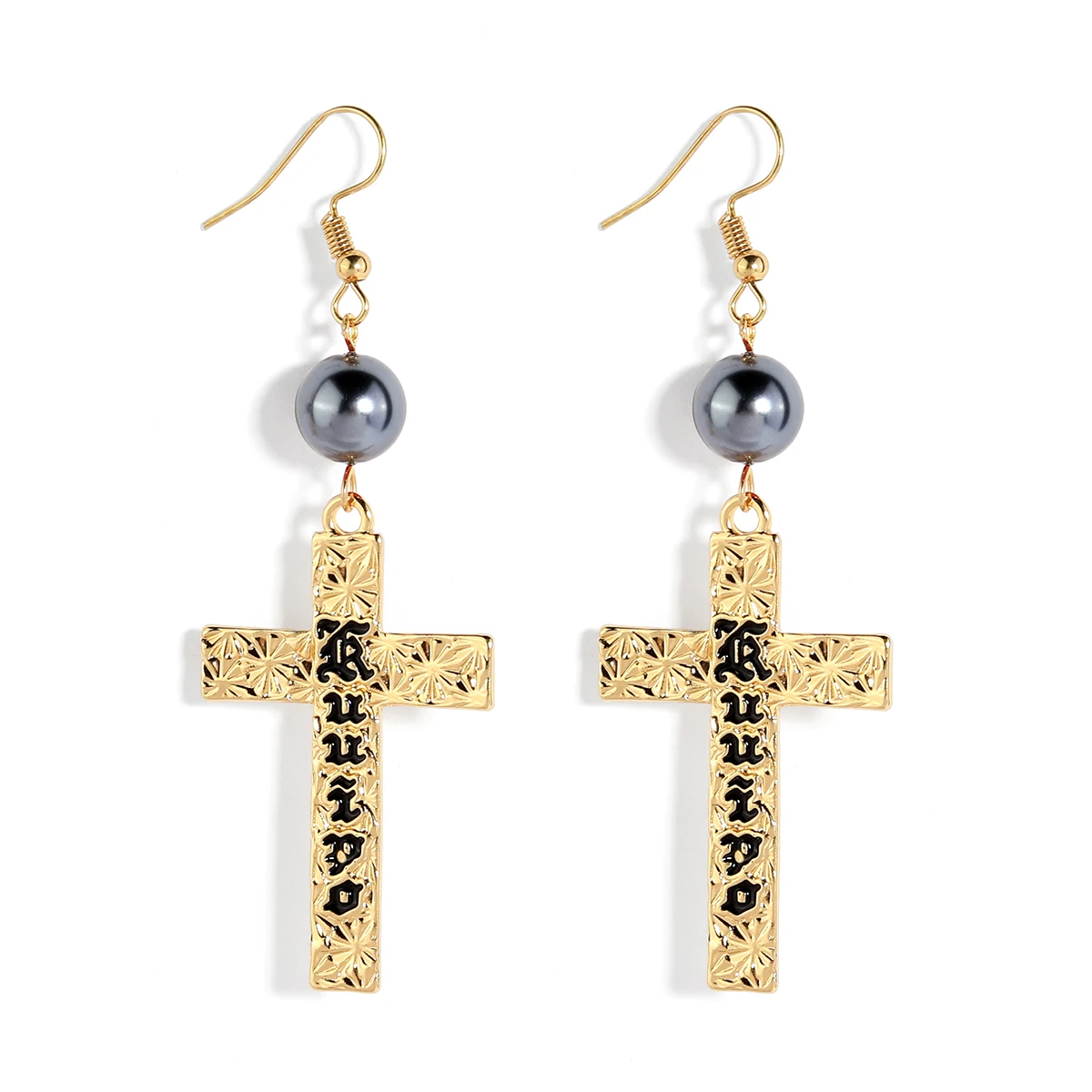 

Hawaiian island 18k gold plated shell pearl cross design long earrings luxury jewellery for women