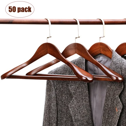 

High-Grade Wide Shoulder Wooden Hanger Smooth surface with Non Slip Pants Bar 360 Swivel Hook Solid Wood Suit Coat Hanger, Natural, black, retro