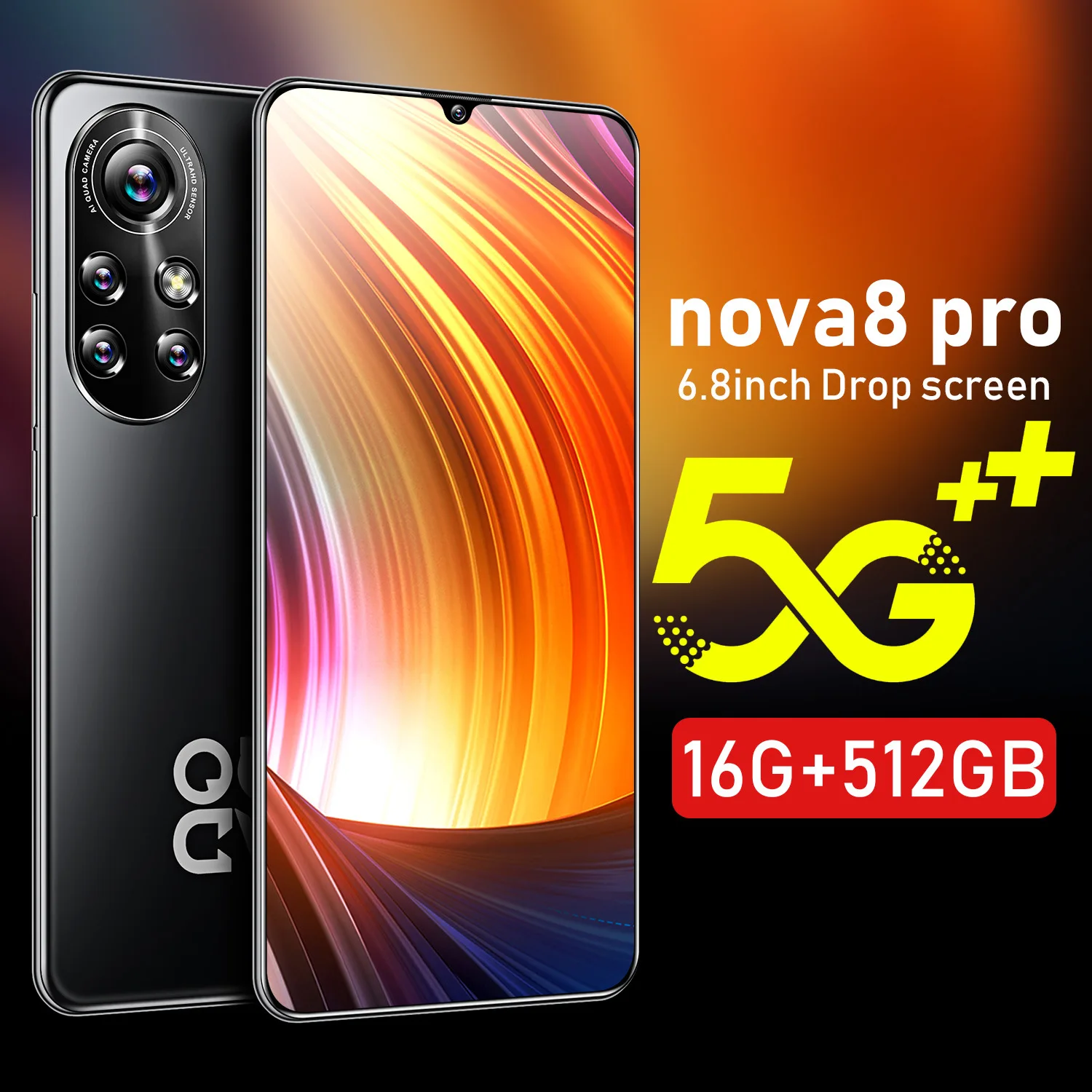 

2021 New Arrival Nova 8 Pro smart phone 6.8 HD Inch Full Display 12+512GB Dual SIM Cellphones 6800mAh Andriod Mobile Phone