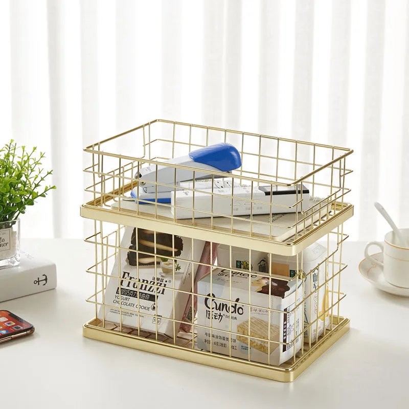 

Metal Cosmetic Snacks Stationery Double Stack Office Kitchen Bathroom Accessories Storage Basket