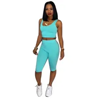 

2020 2 Piece Set Women Crop Tops And Biker Shorts Sweat Suits Sexy Club Outfits Casual Tracksuit Sport Matching Sets ZC1257