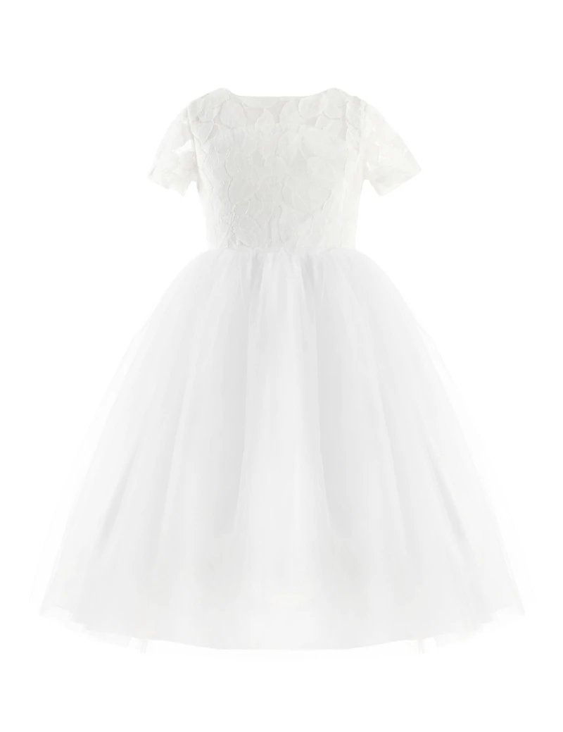 

In Stock Kids Princess Heart Back Wedding Party Formal White Girl Dresses 6 To 14 Years