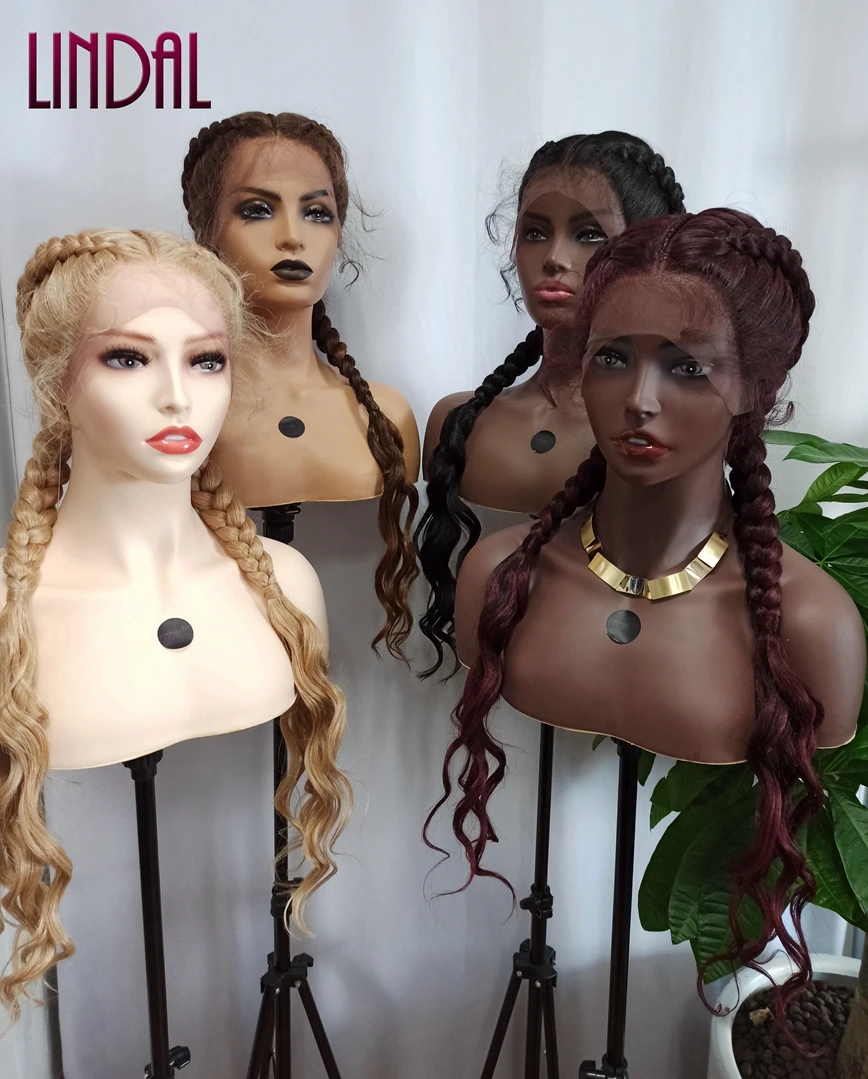 

LINDAL 3 braids 1/27 1B 1/99j 27/613 1/30 1/613 synthetic braided wigs lace front braids for black women