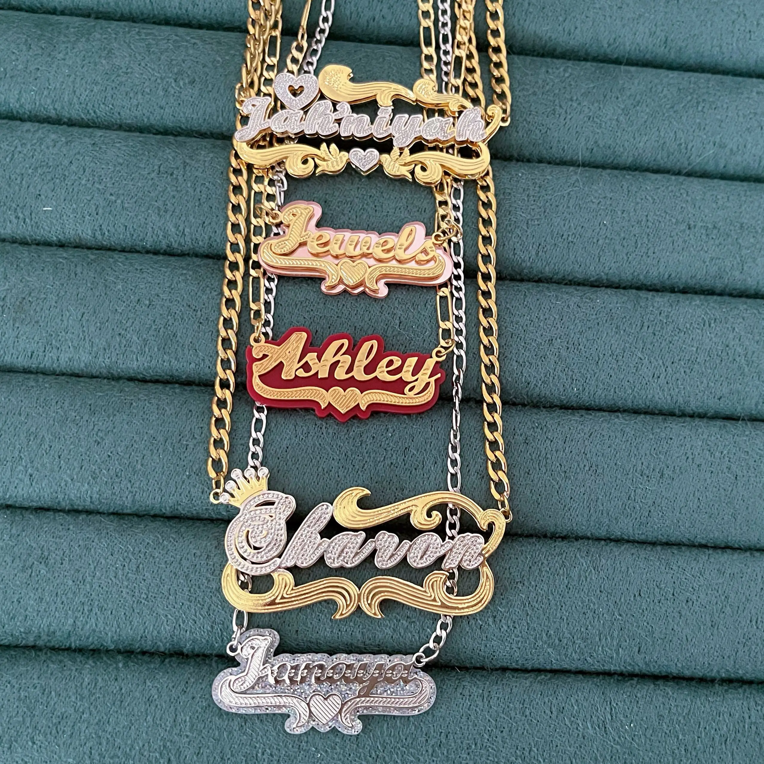 

Best selling metal double color 18K gold and silver 3D custom name double plated name necklace personalized necklace, Picture