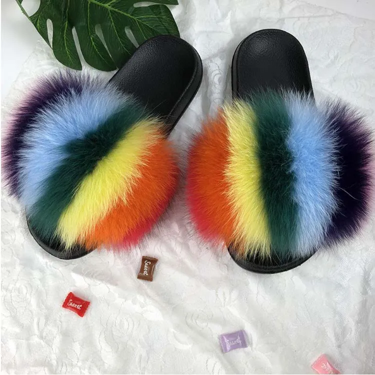 

High demand products bedroom custom made house slippers cheap fox fur slides