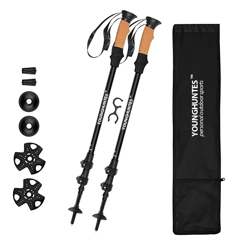 

Outdoor camping cord handle quick lock light adjustable wrist strap walking cane 7075 aluminum telescopic ultra running poles, Black