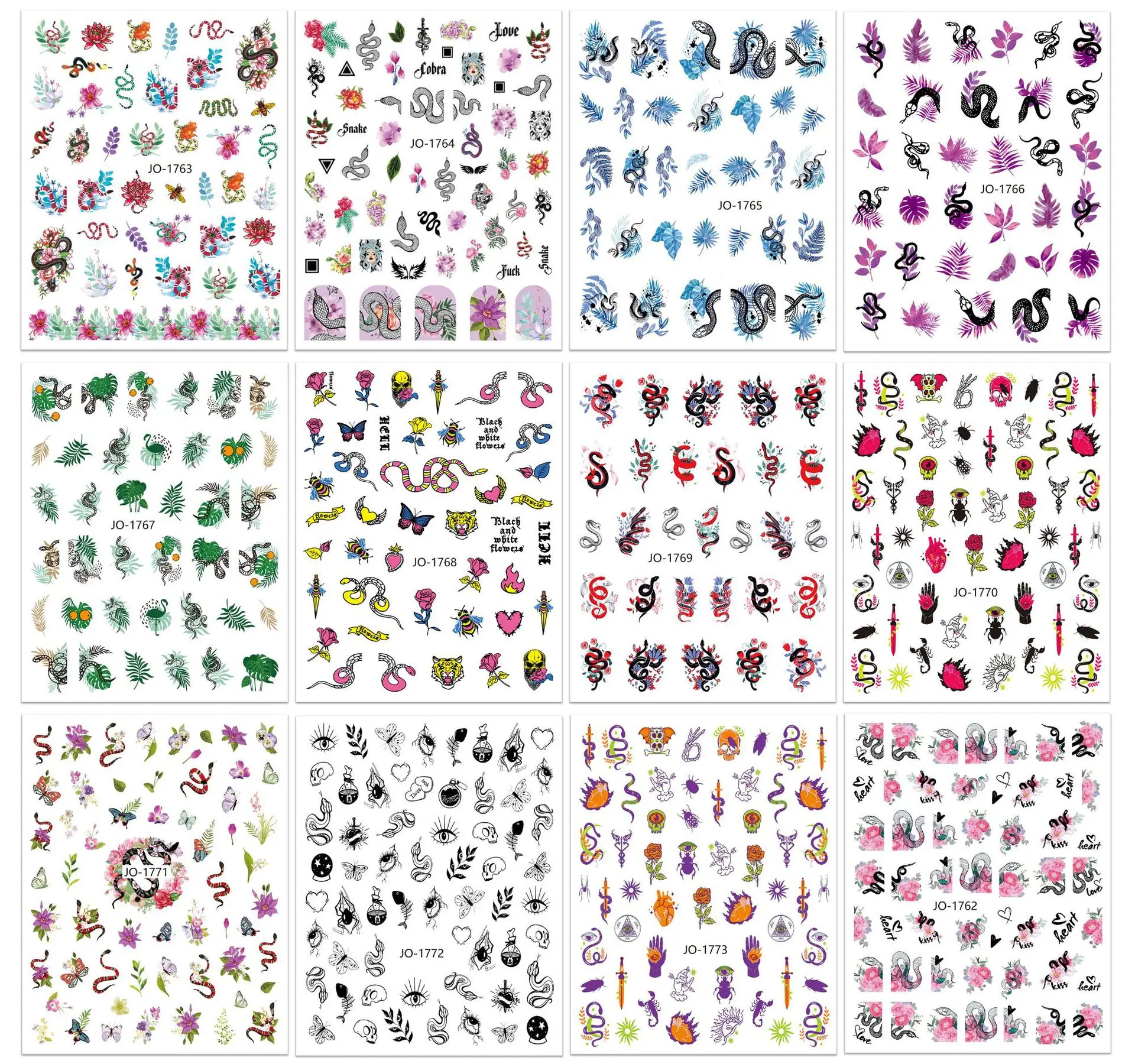 

Wholesale 3D Snake Pattern Nail Decals Color Sexy Hot European Self Adhesive For Nail Art Decoration Diy Nail Stickers