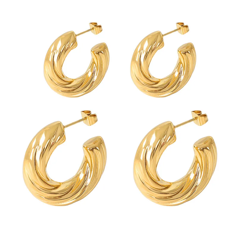 

Wholesale Custom Stainless Steel 18k Gold Plated Twisted Thick Hoop Stud Earrings