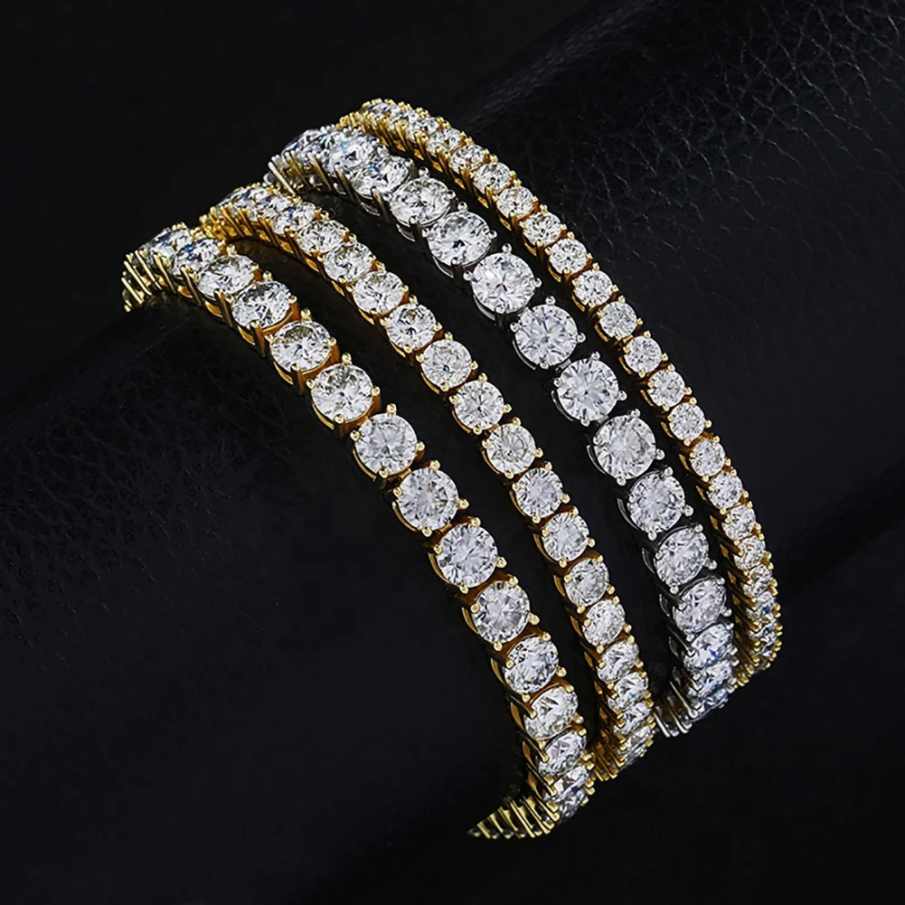 

New 3MM 4MM 5MM S925 Sterling Silver 1 Row Moissanite Tennis Link Chain Bracelets Women Men Hip Hop Bling Ice Out Rapper Jewelry