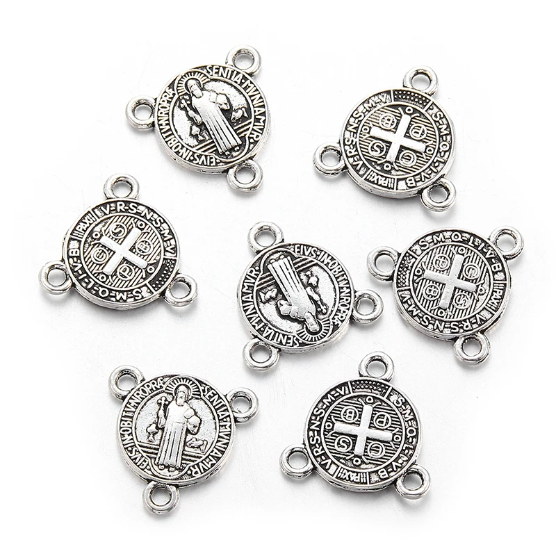 

Antique Silver Cross Jesus Crucifix Medal Charms Pendants for Crafting Jewelry Findings Making Accessory For DIY Rosary Necklace, Rhodium